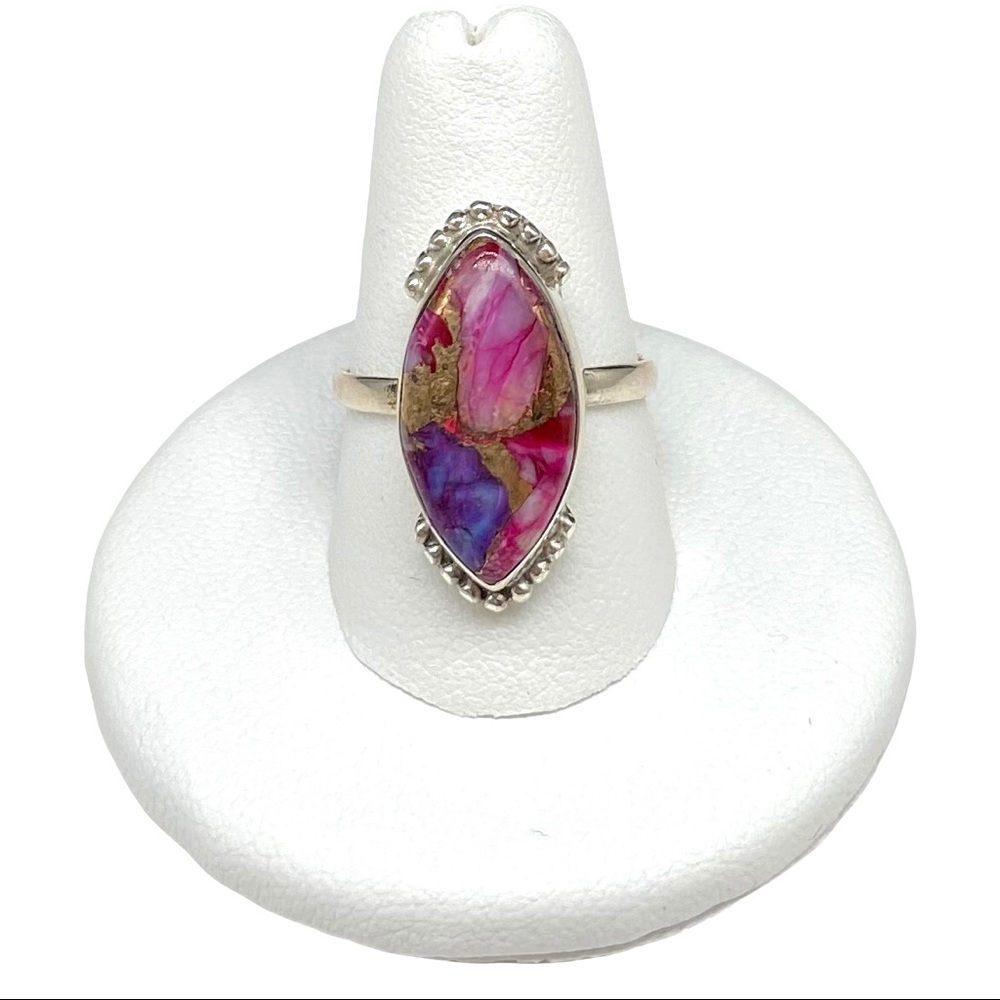 Pink Dahlia Kingman Turquoise Ring Sterling Silver 925 Size 8